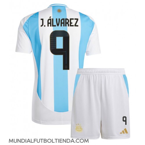 Camiseta Argentina Julian Alvarez #9 Primera Equipación Replica Copa America 2024 para niños mangas cortas (+ Pantalones cortos)